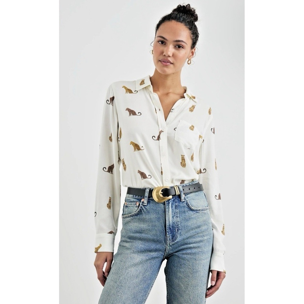 RAILS Women Size XXL Kathryn Button Front Casual Shirt Wild Animals Cats Jungle